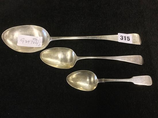 Stuffing spoon & 2 other spoons, rare Exeter silvermark